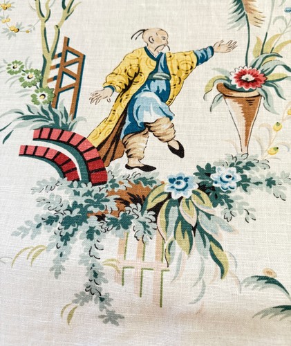 Maßgefertigter Vintage Leinen Bettbezug Brunschwig Jardin Chinois "River Song" ZZ575 - Bild 5 von 9