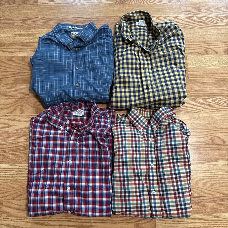 LL Bean Plaid Flannel Shirt Mens Lot Of 4
