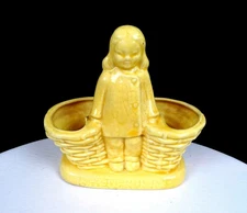 Asian Art Pottery Yellow Asian Girl With Baskets Vintage 6" Planter 1960s