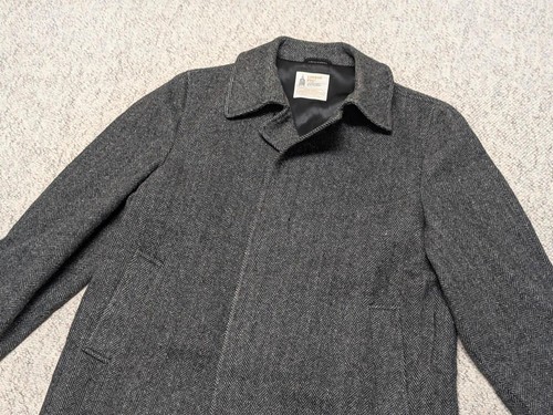 vintage TWEED herringbone OVERCOAT charcoal gray 46 donegal english wool XL - Picture 4 of 10