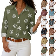 Women's Shirt With Floral Print Buttons, Long Sleeved Casual Regular Shirt