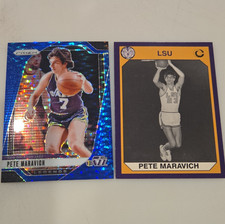 Panini Prizm Jazz Blue refractor 71/99 Collegiate Pete Maravich 2-Card Lot LSU