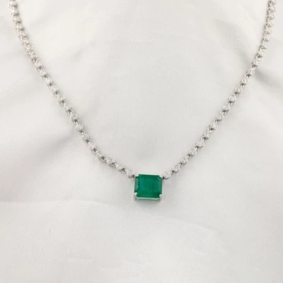 6.37 TCW Sambianischer Smaragd Oktagon Anhänger H/Si Diamant Kette 14k Weißgold - Bild 1 von 4