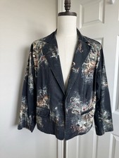 Chico's Women's Blazer Jacket Multicolor Metal Button Pockets Long Sleeve Size 3