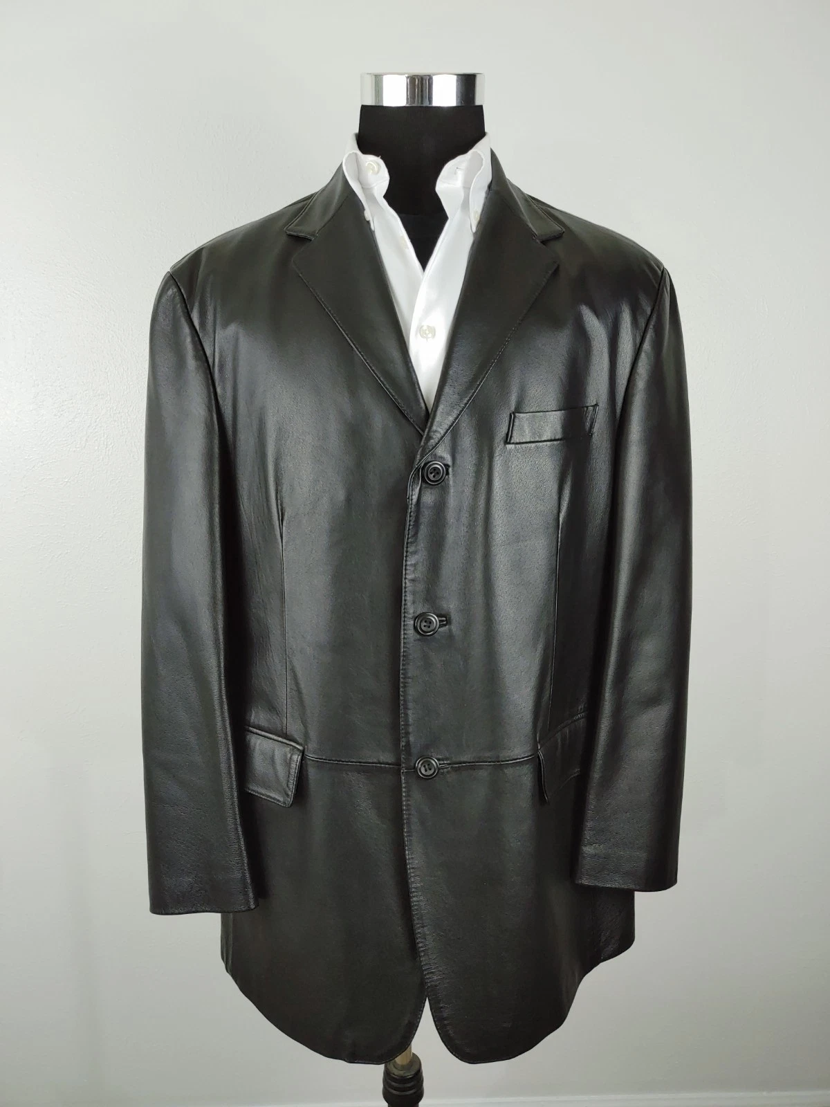 Stafford Leather Blazer Men's Large Black Genuine 3-Button Sport Coat Jacket 44R - product detail image 4