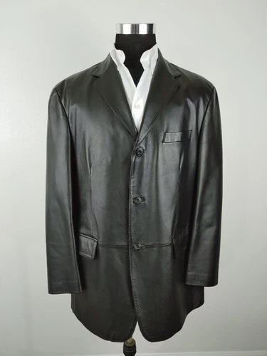 Stafford Leather Blazer Men's Large Black Genuine 3-Button Sport Coat Jacket 44R image 4