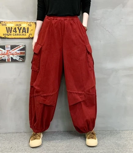 Freizeithose modisch mehrere Taschen einfarbig große Größen lockere Hose Damen - Bild 18 von 20