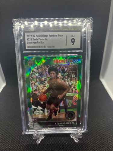 2019 NBA Hoops Premium Green Cracked Ice Prizm #225 Kevin Porter Jr RC CGC 9