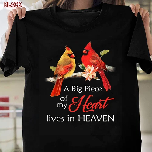 Cardinal Memorial A Big Piece Of My Heart Lives In Heaven T-Shirt Tee Gift - Picture 1 of 2