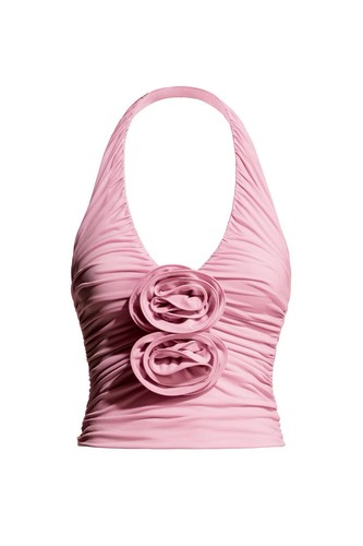 NEW H&M HM h m MAGDA BUTRYM Rose Appliqué Halterneck Top pink extra small XS