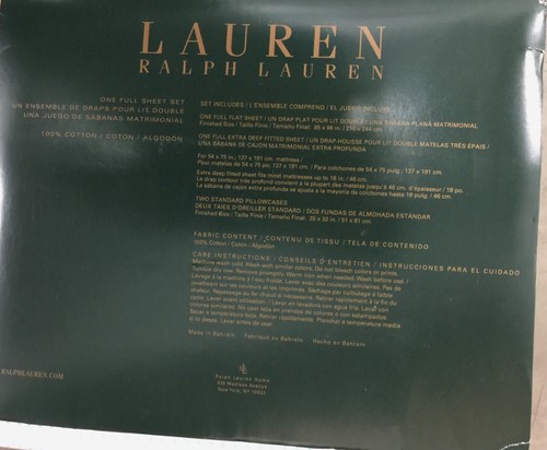 NEW Lauren Ralph Lauren 4pc FULL Sheet Set, Mini Light Blue Polka Dots On White - Picture 2 of 4