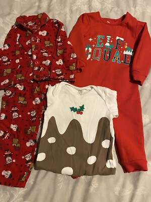 Weihnachten Pyjama Paket 9-12 Monate Unisex Christmas Pudding Santa Elfe