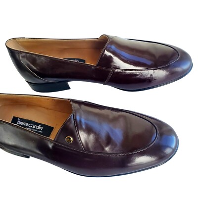 Pierre Cardin 70s Men Size 8 Brown Patent Leather Slip On Shoes Deadstock NWOT