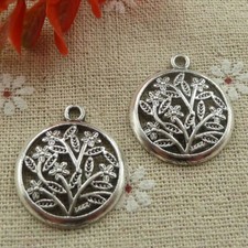 Free Ship 80 pcs tibetan silver flower tree charms 26x23mm L-689