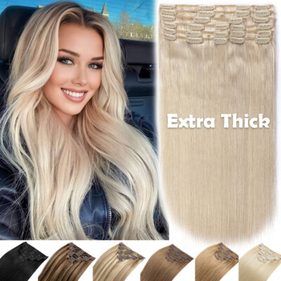 Full Head-Double Weft-100% Human Remy Clip In Hair Weave Extensions Extra Thick