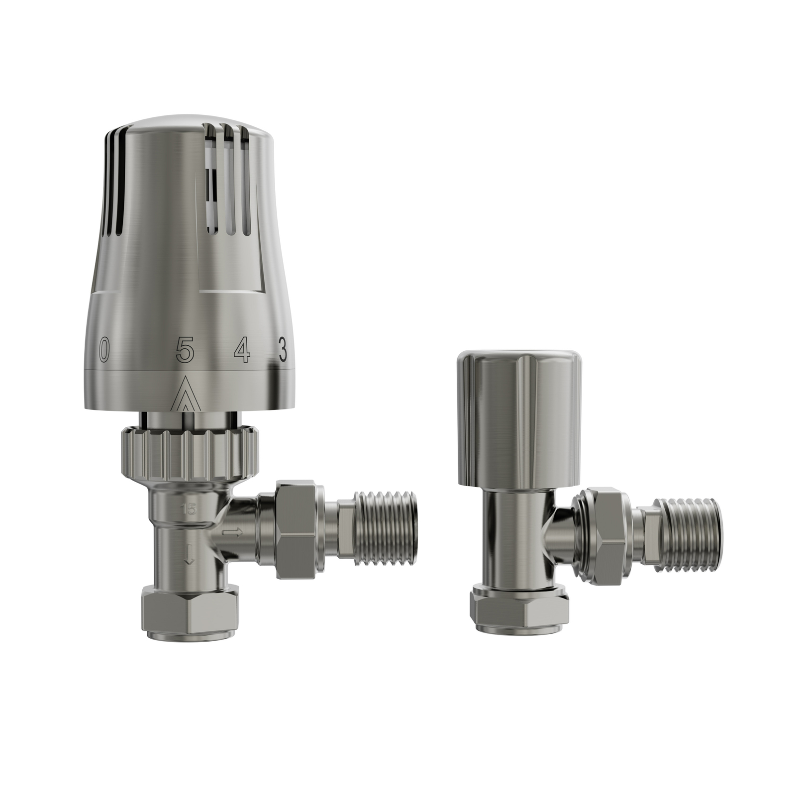 Thermostatic Radiator Valves Modern Satin Nickel TRV Lockshield Angled Valves UK