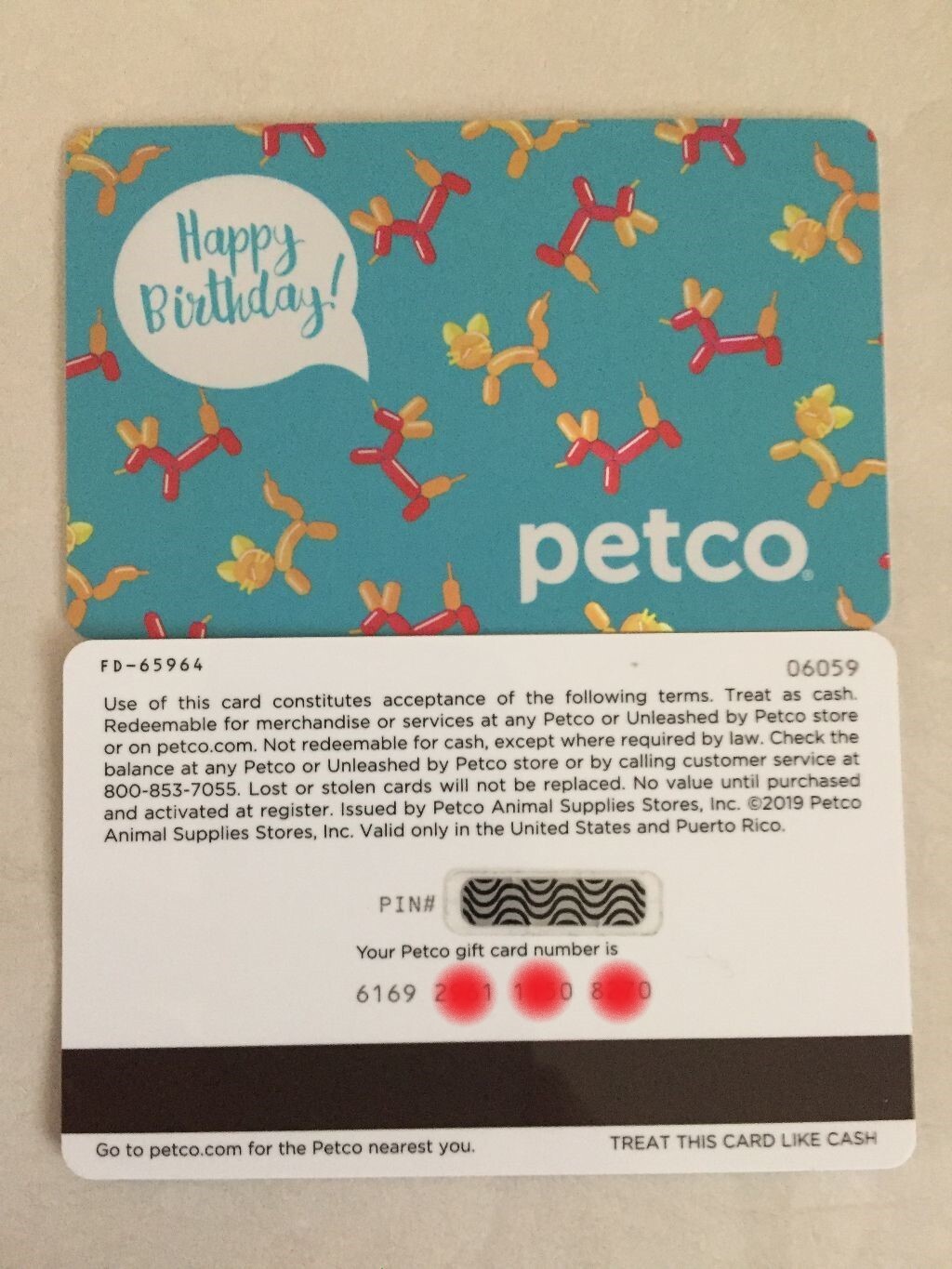 PETCO Happy Birthday, Dog and Cat Balloons 2019 Foil Gift Card ( 0