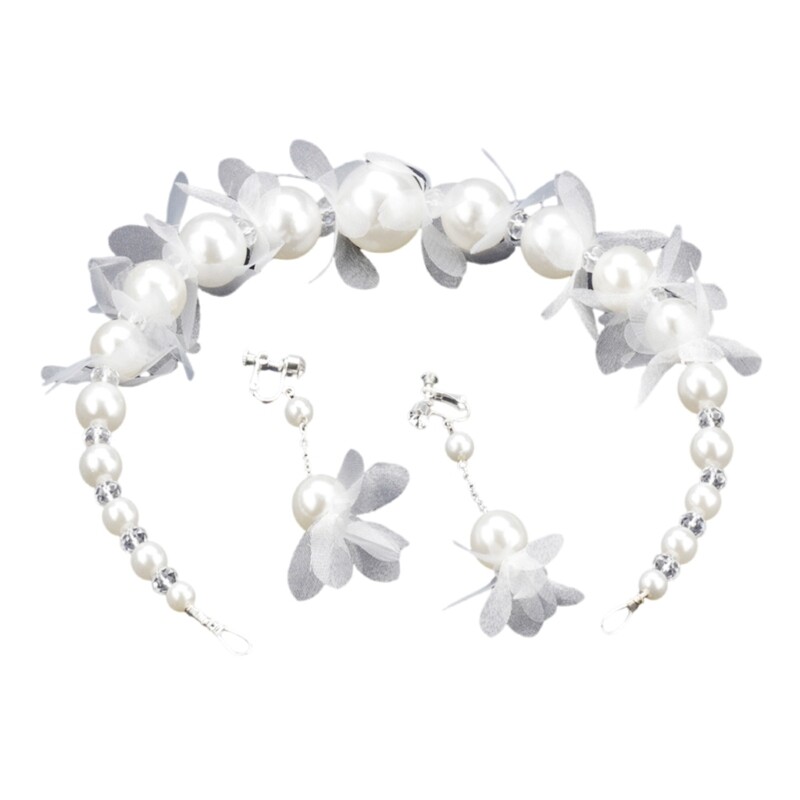 Vintage Floral Pearl Headband with Bridal Earrings for Wedding Elegance