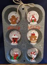 Upcycled metal holiday muffin tin wall art