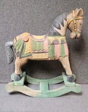 Wooden Carved Rocking Horse Doll Size Sculpture 18 1/2" Long 15 3/4" High 6" W