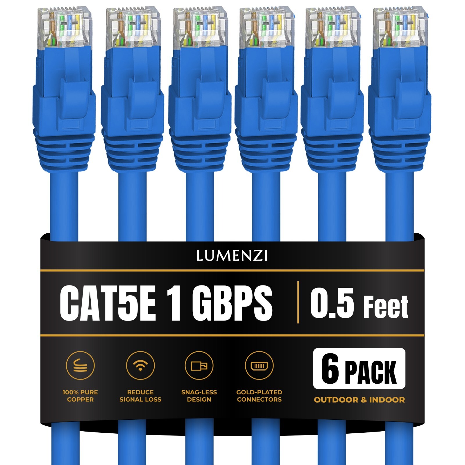 Blue Cat5e Ethernet Cable 1Gbps RJ45 Network Cable 0.5ft to 25ft Options-image