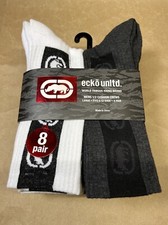 ECKO UNLTD HALF CUSHION CREWS SOCKS MENS 8 PAIRS SIZE SHOE 6-12 RHINO LOGO