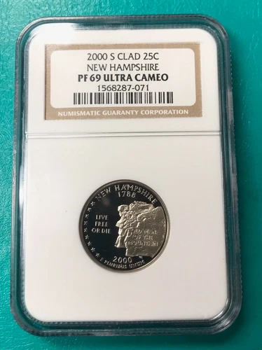 2000 S CLAD 25C NGC PF69 ULTRA CAMEO NEW HAMPSHIRE COIN.