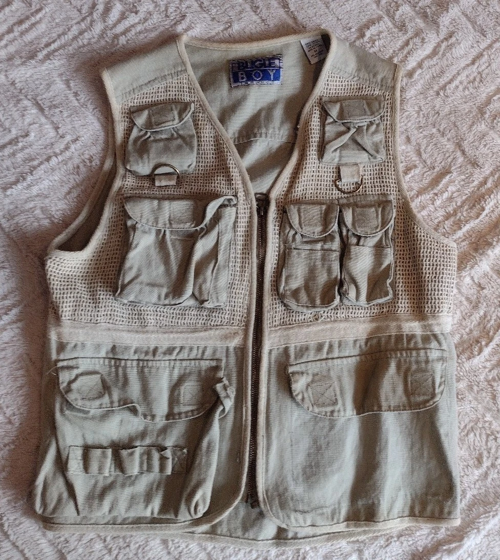Bugle Boy Men's Medium Vintage Hunting Fishing Hiking Outdoor Gadget Vest Khaki