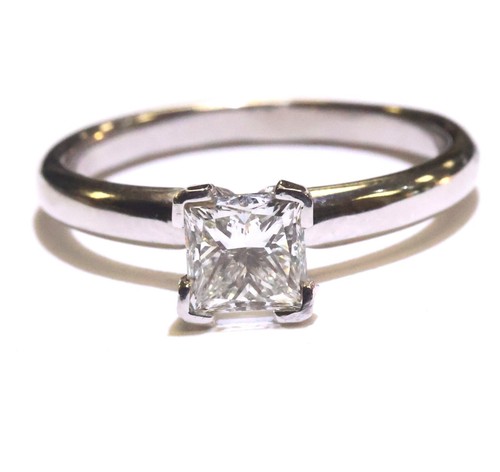 GIA 18k gold Platinum solitaire princess cut Engagement ring 4.1g 1.00ct VS1 I