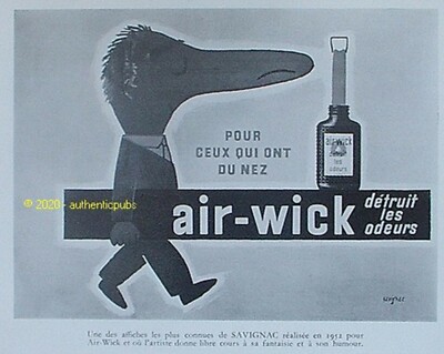 1952 AIR WICK AD FOR THOSE WHO HAVE A NOSE SAVIGNAC SIGN FRENCH AD PUB