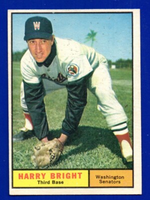 HARRY BRIGHT senators 1961 TOPPS #447 EXMINT NICE CORNERS NO CREASES