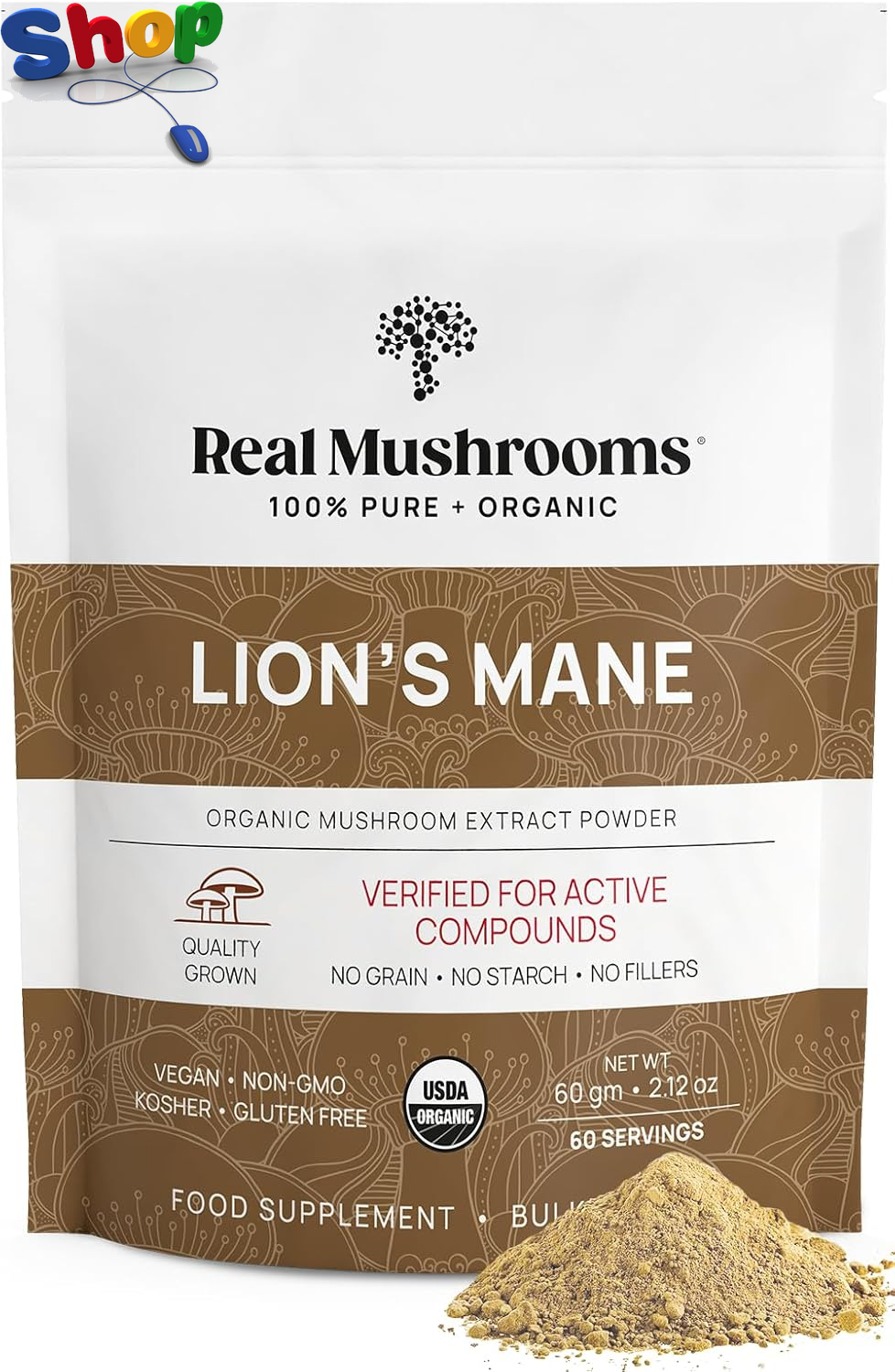 Real Mushrooms Lion ’ S Mane Powder - Organic Lions Mane Mushroom Extra