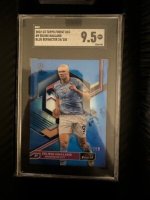 2022-23 Topps Finest UCC #9 Erling Haaland Blue Refractor 24/150 