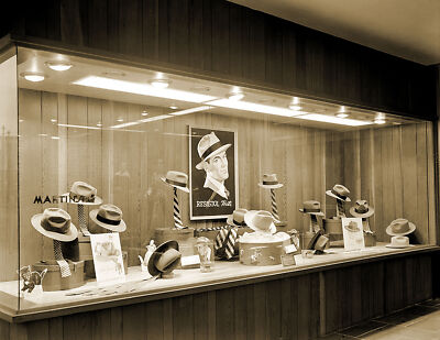Retro Cap Windows 1951 Window Hat Display Vintage Old Photo 8.5
