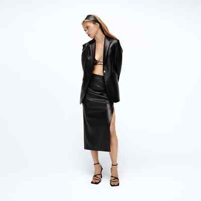 Zara Faux Leather Pencil Skirt Draped Slit Midi M