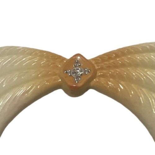 1970’s Off White & Orange Bow Or Bird Wing Shaped Barrette, Made In France, NOS - Bild 4 von 5