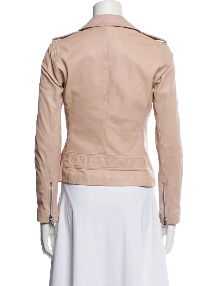Rebecca Taylor NEW Pink Lambskin Leather Moto Biker Zipper Jacket Size 2 - Image 3 of 4
