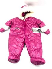 London Fog Faux Fur Baby Girl Bunting Snowsuit 6-9m Cuffs Hooded Footed NWT