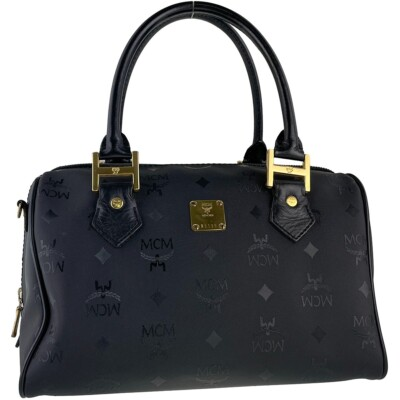 #ad MCM Visetos Leather PVC Fabric Black Handbag 3699 $193.80