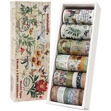 24 Rolls Vintage Washi Tape Set, Floral Letter Butterfly Mushroom Botanical Flow