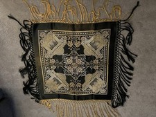 Taj Mahal Silk Piano Shawl fringe Scarf Tablecloth 33" X 33" Black  Gold