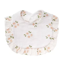 Flower Print Baby Bibs Adjustable Snap Saliva Towel Ruffled Edge Muslin Cotton B
