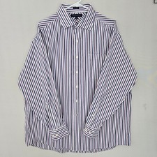 Tommy Hilfiger Dress Shirt Mens 17 1/2 34-35 Purple Blue Striped Regular Fit