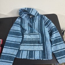 Mexican Baja Pullover Sweater Poncho Pullover Hoodie Mens size M Blue black