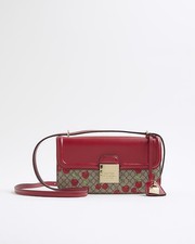 River Island Womens Satchel Bag Red Lock Front Monogram Cherry Fold Over Flap