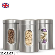 3 pcs Stainless Steel Large Tea Coffee Sugar Kitchen Storage Jars Canisters Set