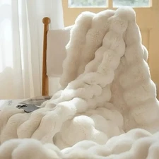 Rabbit Throw Fur Faux Blanket Soft Cozy Warm Plush Luxury Fluffy Blanket,XMAS