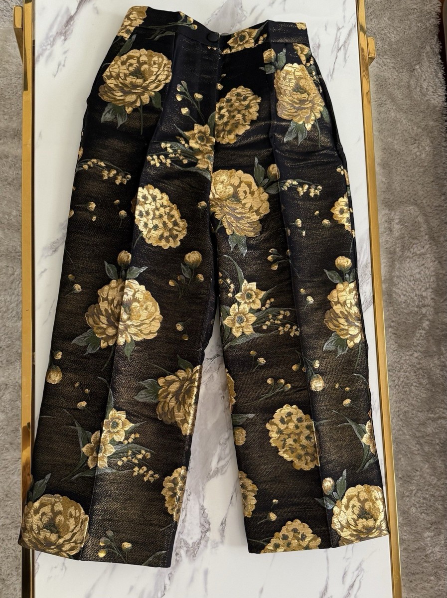 Dolce & Gabbana black and gold floral jacquard Wide Leg trousers