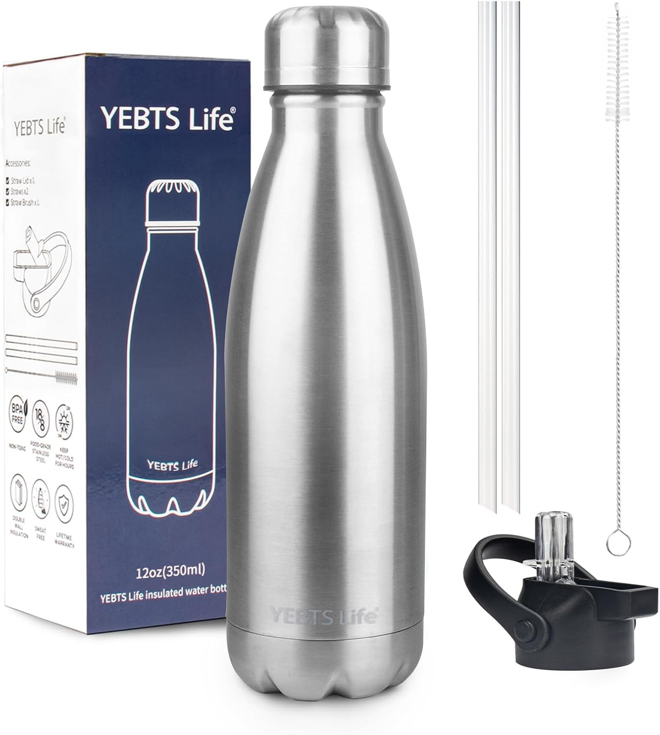 ,12oz Stainless Steel Water Bottles With Straw Lid,metal S