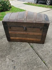 Antique Wooden 1800's Steamer Dome Top Travel Chest Trunk All Original Hardware